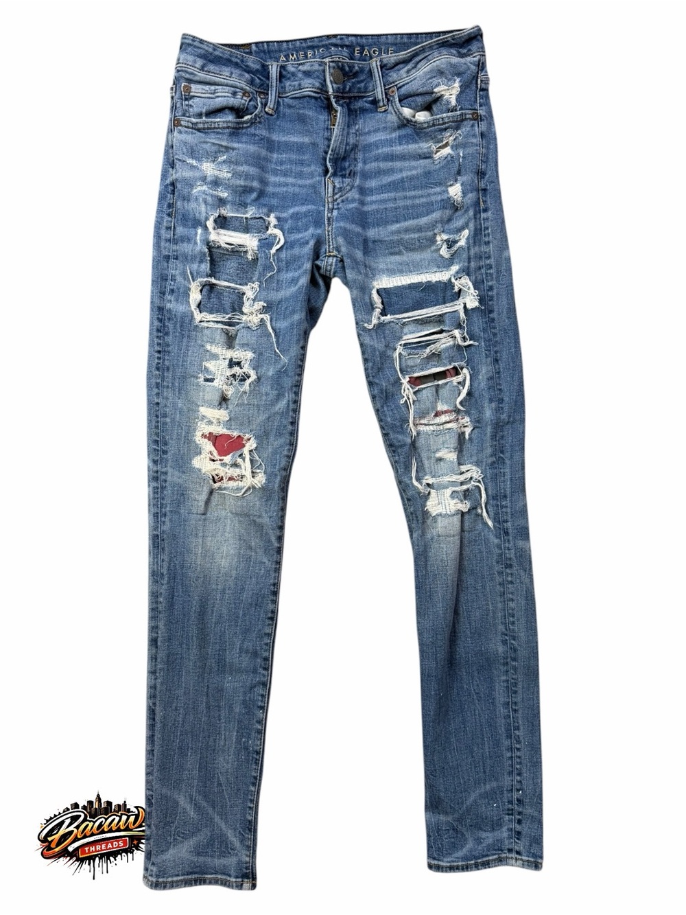 American Eagle Outfitters Men’s 32x34 Blue Distressed‎ Ripped Skinny Jeans